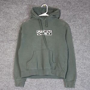Obey Hoodie Womens Medium Olive Faded Band‎ Pullover Pockets Retro Streetwear